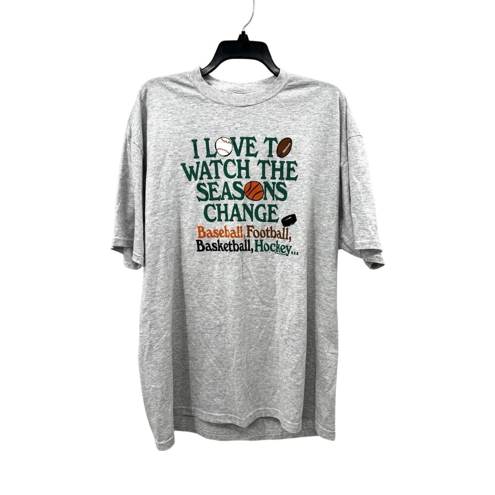 Vintage 90s Sports T Shirt Love To Watch Seasons Change Adult XL Football Funny